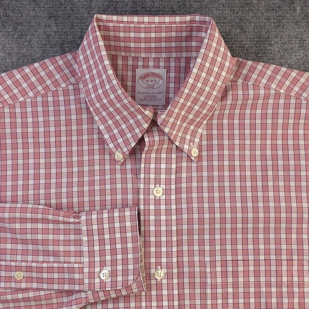 Brooks Brothers Dress Shirt 15‎ 4/5 Non Iron Red Check Button Down Cotton